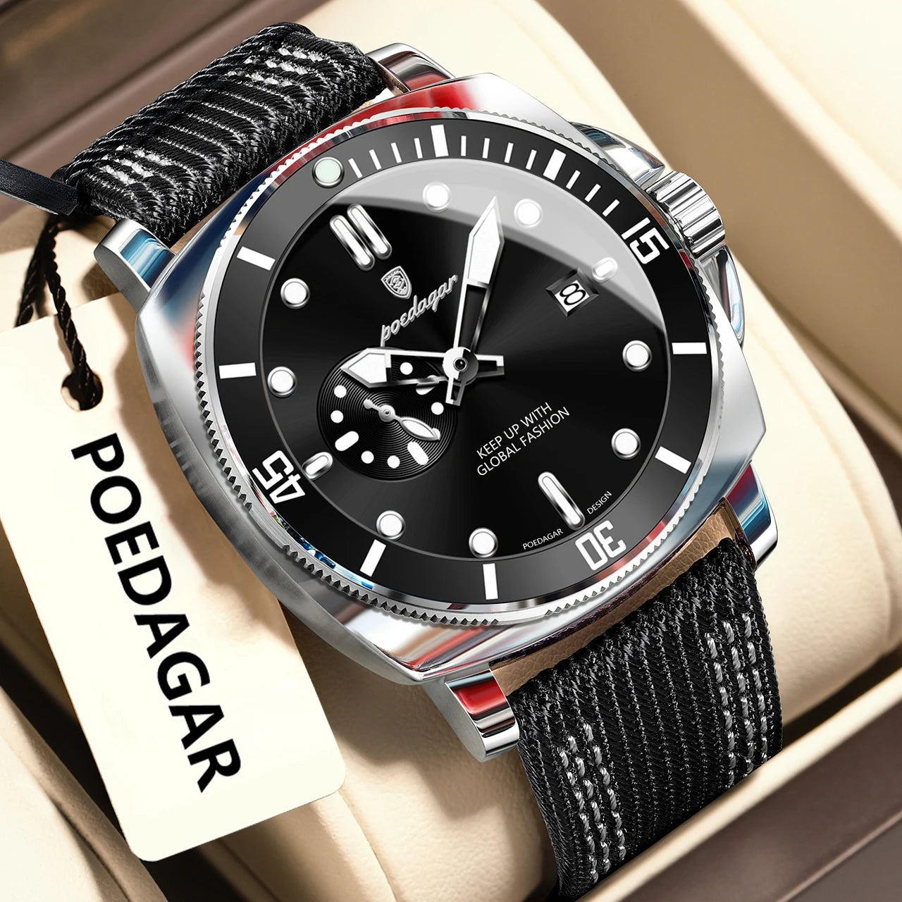POEDAGAR Luminous Waterproof Wristwatch For Men