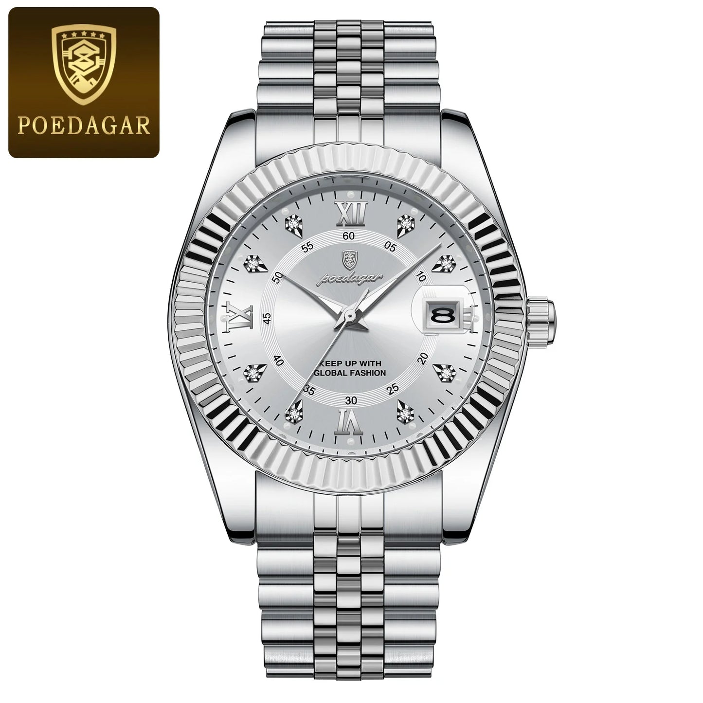 POEDAGAR Waterproof Luminous Date Men Watch Quartz Stainless Steel