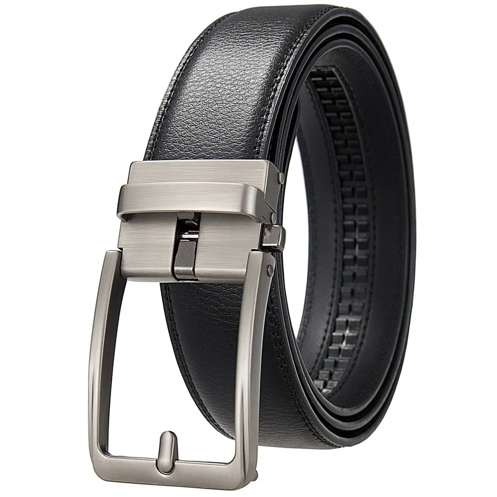 Automatic Buckle Genuine Leather Men's Jeans High Quality Waist Strap