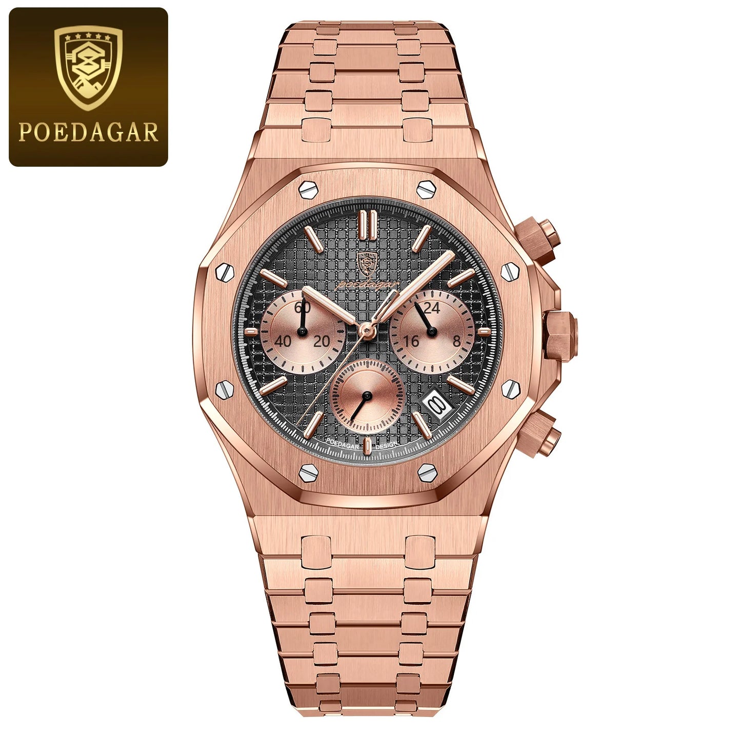 POEDAGAR Stainless Steel Chronograph Waterproof Luminous Male Watch