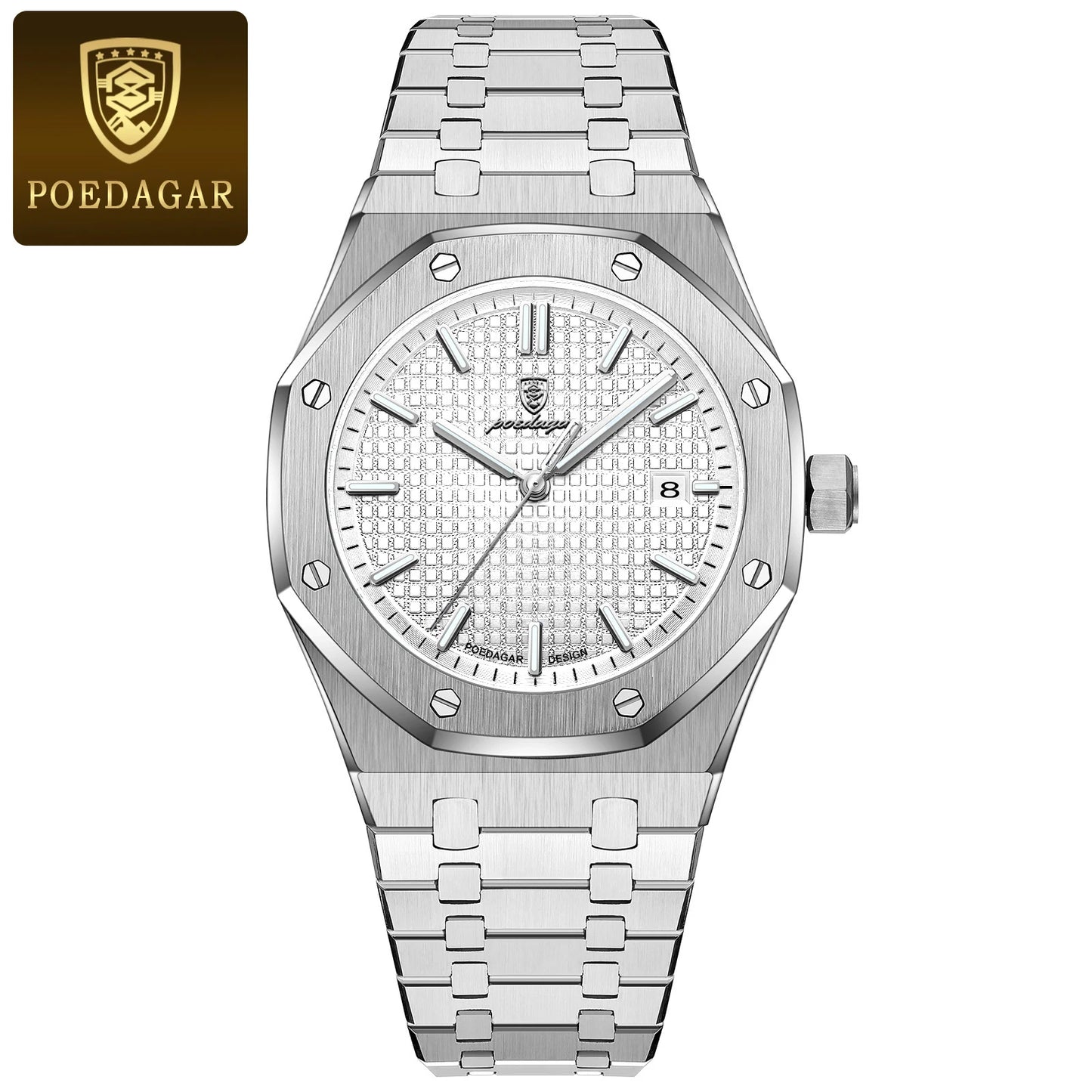 POEDAGAR Luminous Waterproof Stainless Steel Men's Wristwatch
