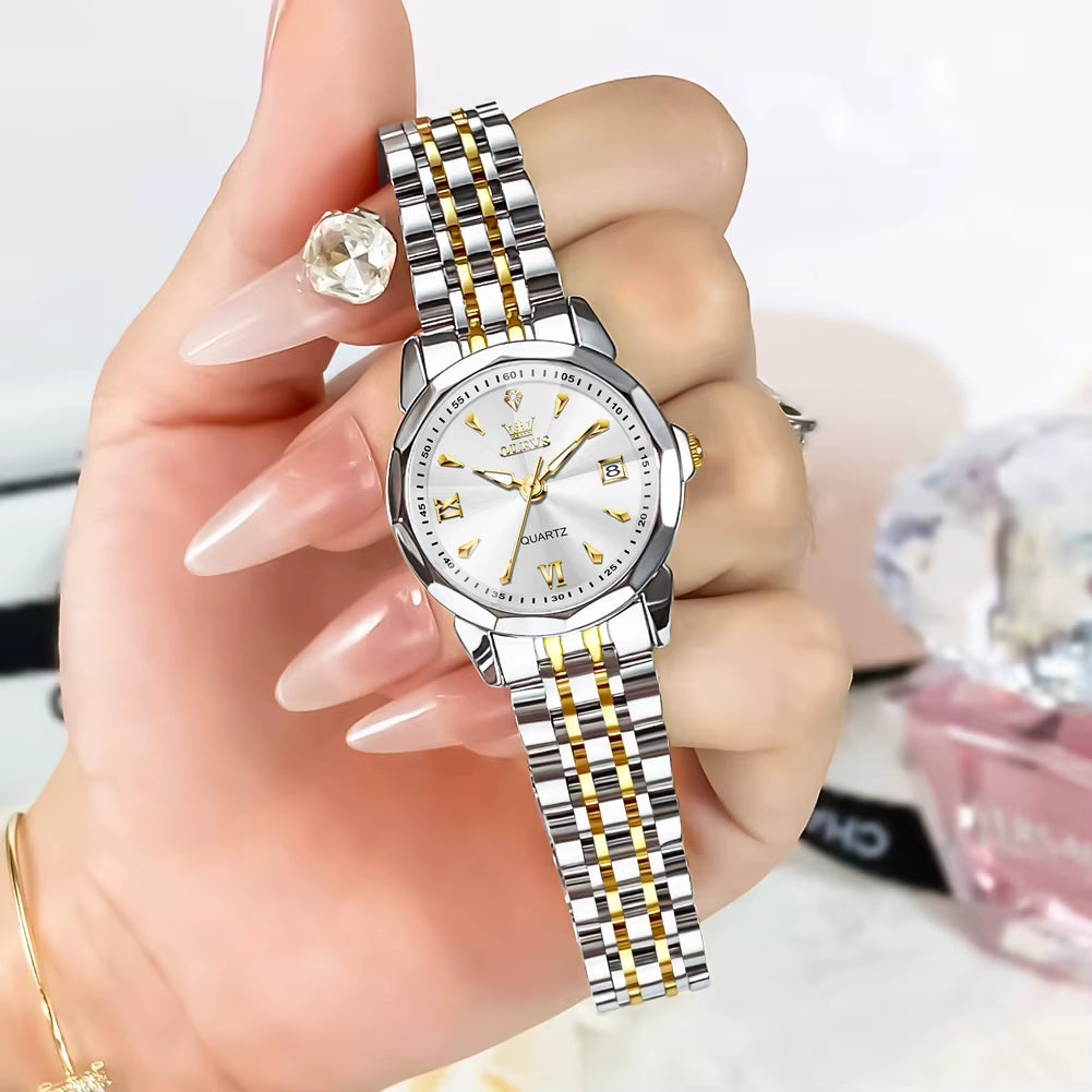 Elegant Fashion Ladies Watches 9998 Original Quartz Women'S Watches Waterproof Stainless Steel Luminous Date Wristwatch