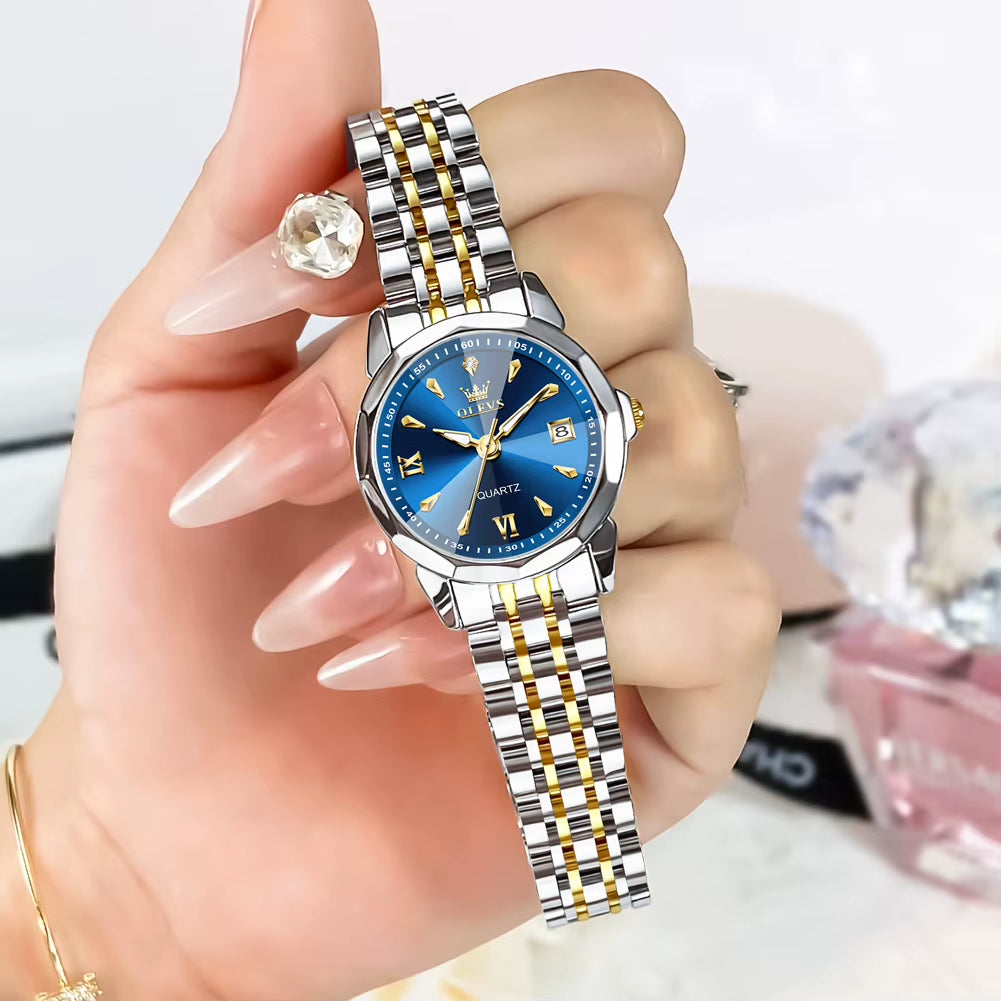 Elegant Fashion Ladies Watches 9998 Original Quartz Women'S Watches Waterproof Stainless Steel Luminous Date Wristwatch