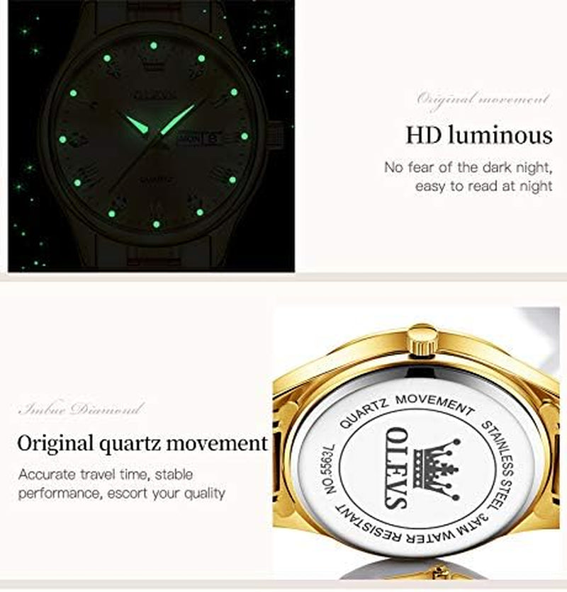 Gold Watches for Women Classic Stainless Steel Waterproof Womens Wrist Watch Small Face Ladies Watches with Day Date Analog Quartz Dress Women'S Watch Casual Gold Silver Black Dial Female Watch