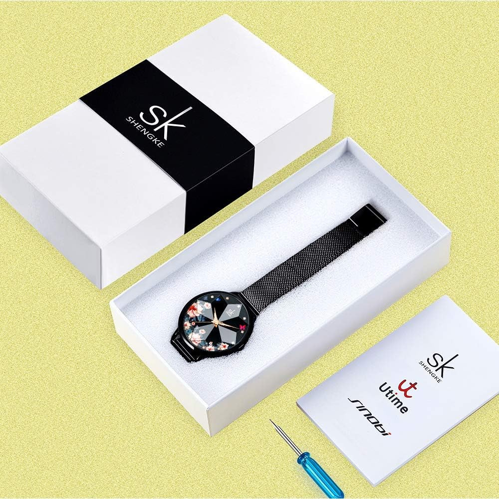 Creative Ultra Thin Minimalist Starry Sky Flower Dial Women Watch with Stainless Steel Mesh Band Genuine Leather Elegant Women Watches