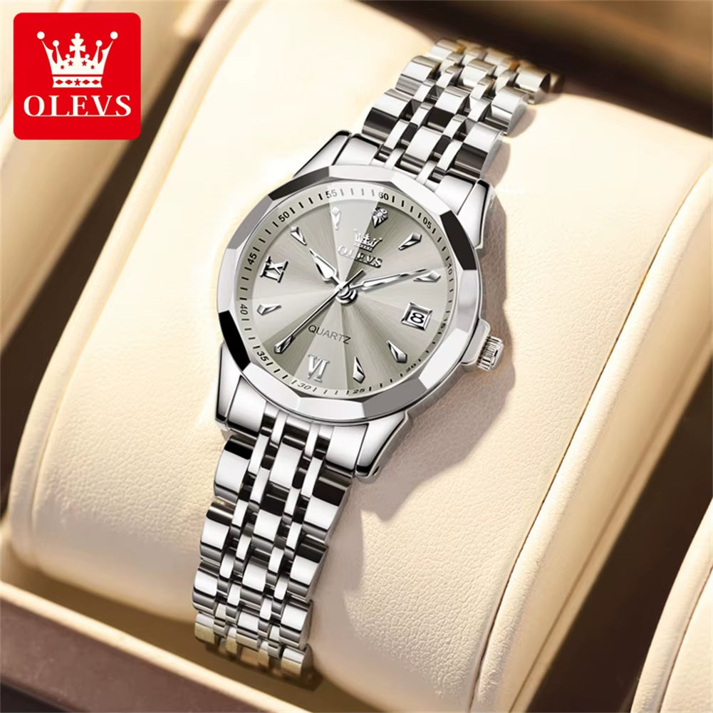 Elegant Fashion Ladies Watches 9998 Original Quartz Women'S Watches Waterproof Stainless Steel Luminous Date Wristwatch