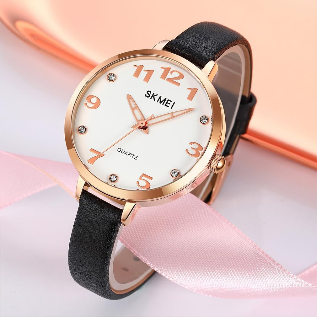 Watches for Women Ladies Leather Band Fashion Simple Light Minimalist Thin Easy Read Big Face Waterproof Casual Dress Girls Gifts Black Wrist Watch