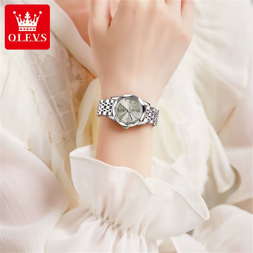 Elegant Fashion Ladies Watches 9998 Original Quartz Women'S Watches Waterproof Stainless Steel Luminous Date Wristwatch