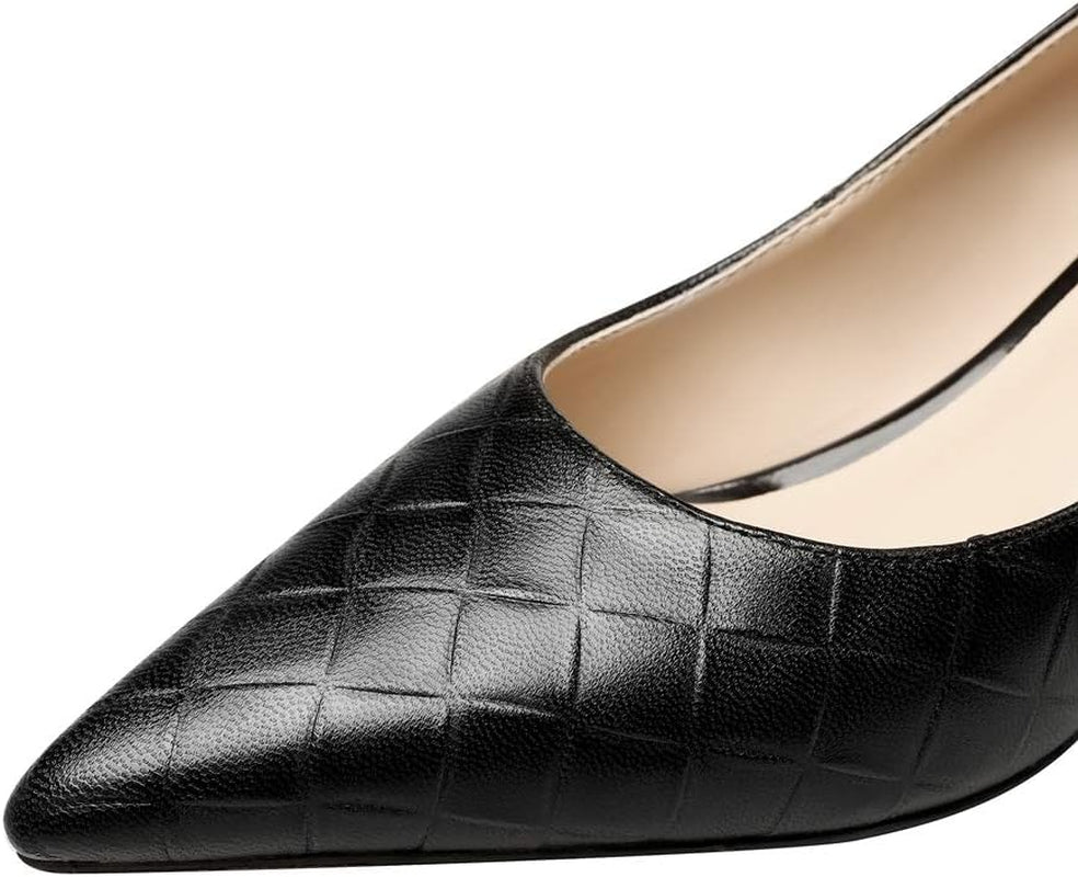 Women'S Genuine Leather Handmade Clear Pointed Toe Low Block Heel Slip on Classic Loafer Pumps