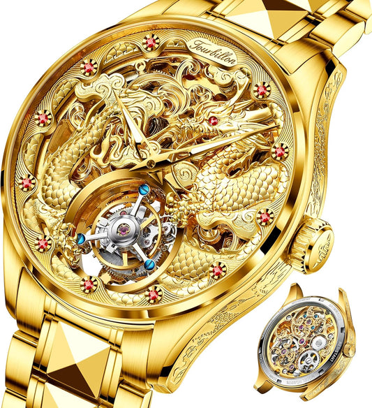 Men Skeleton Watch Automatic Mechanical Luxury Dress Waterproof Tourbillion Sapphire Crystal Wrist Watches for Men