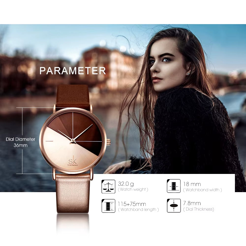 SK Luxury Leather Watches Women Creative Fashion Quartz Watches for Reloj Mujer 2019 Ladies Wrist Watch  Relogio Feminino