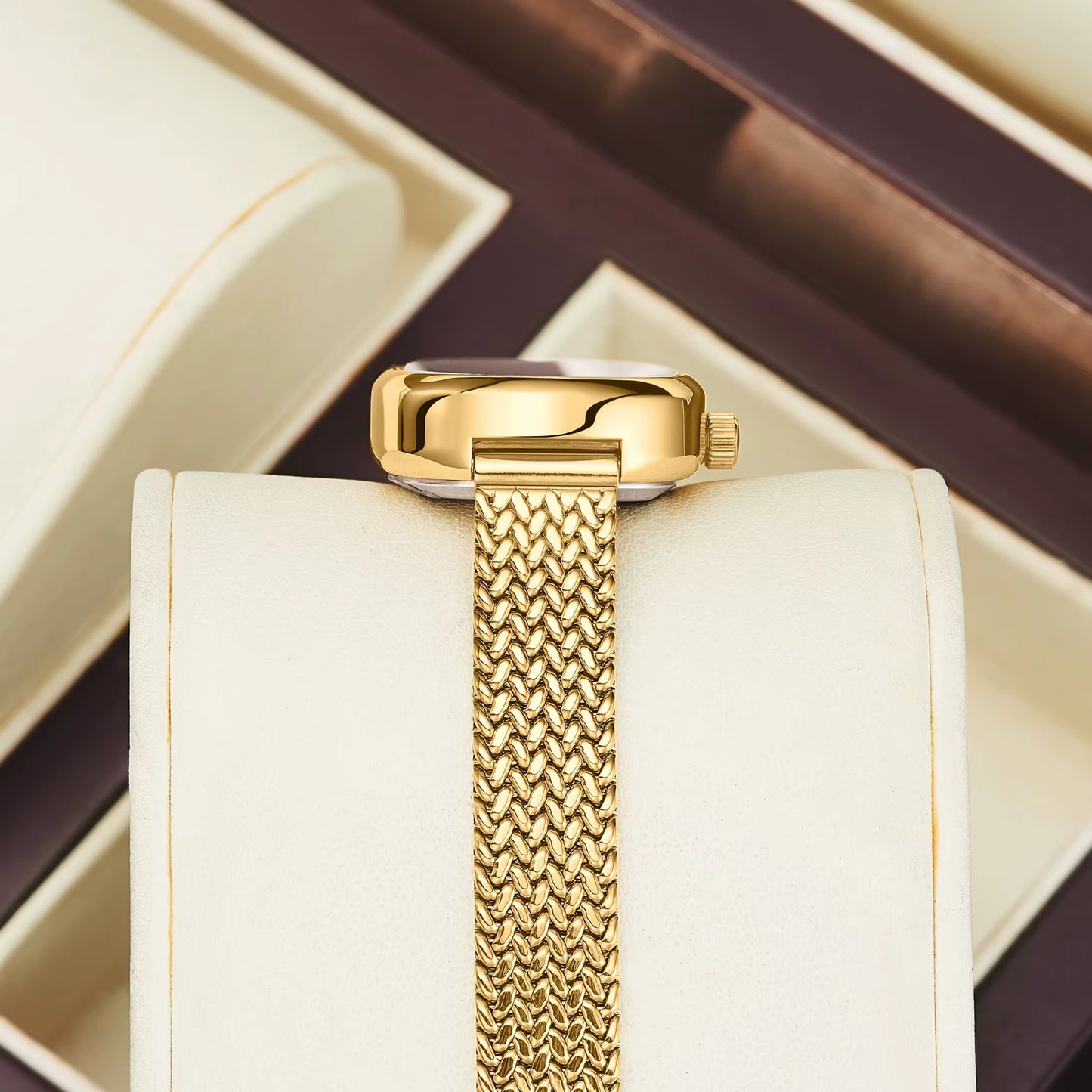 Brand Fashion Women'S Quartz Watch Slim Metal Woven Strap Women'S Watches Niche Trend Watches Gift Set