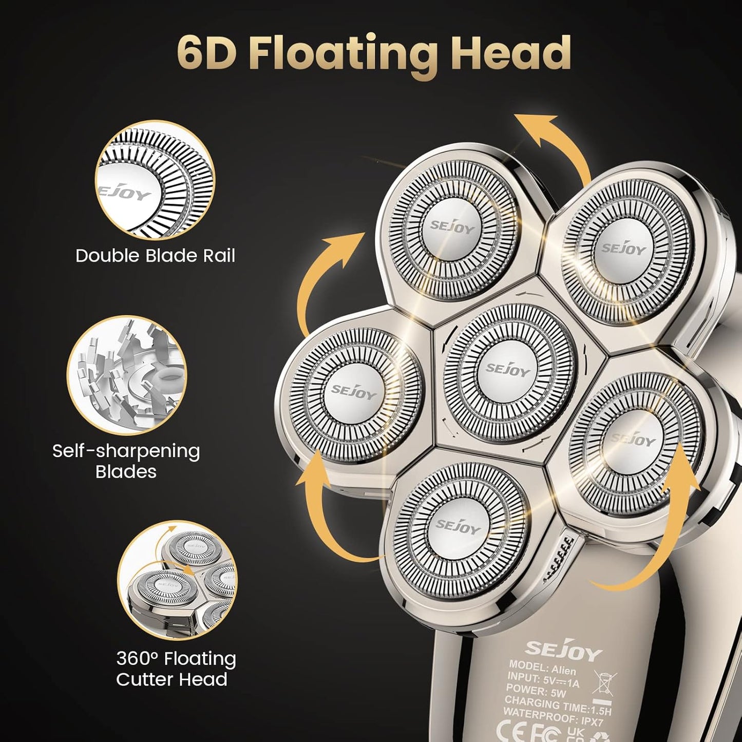 Electric Razor for Bald Men, Head Shavers for Men 5-In-1 Multifunctional 6D Electric Head Shaver Waterproof Recharageable Rotary Shaver Grooming Kit Mens Electric Shaver