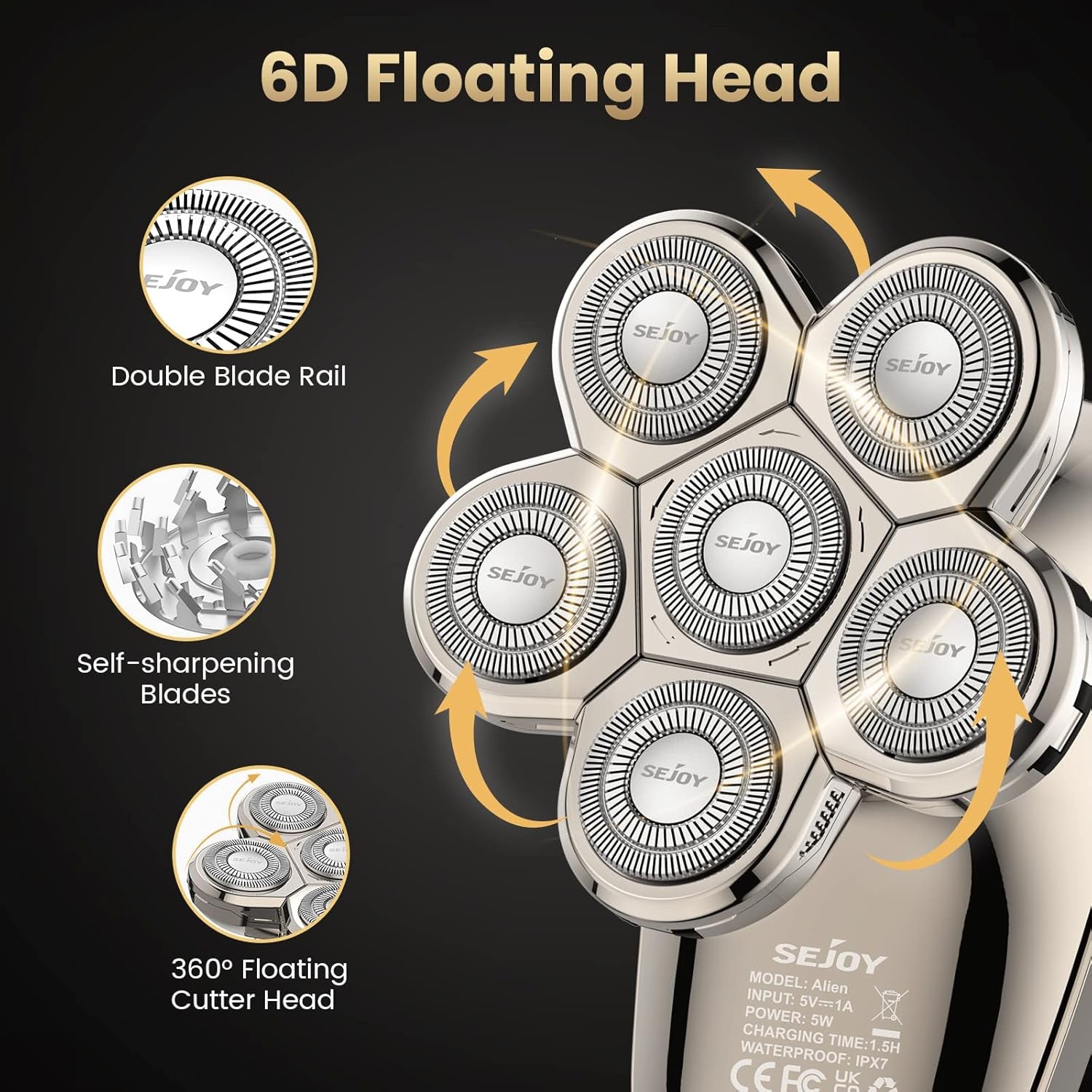 Electric Razor for Bald Men, Head Shavers for Men 5-In-1 Multifunctional 6D Electric Head Shaver Waterproof Recharageable Rotary Shaver Grooming Kit Mens Electric Shaver