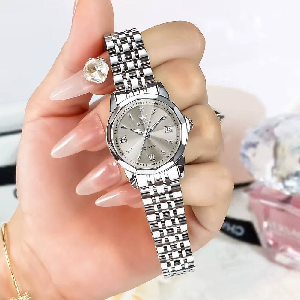 Elegant Fashion Ladies Watches 9998 Original Quartz Women'S Watches Waterproof Stainless Steel Luminous Date Wristwatch