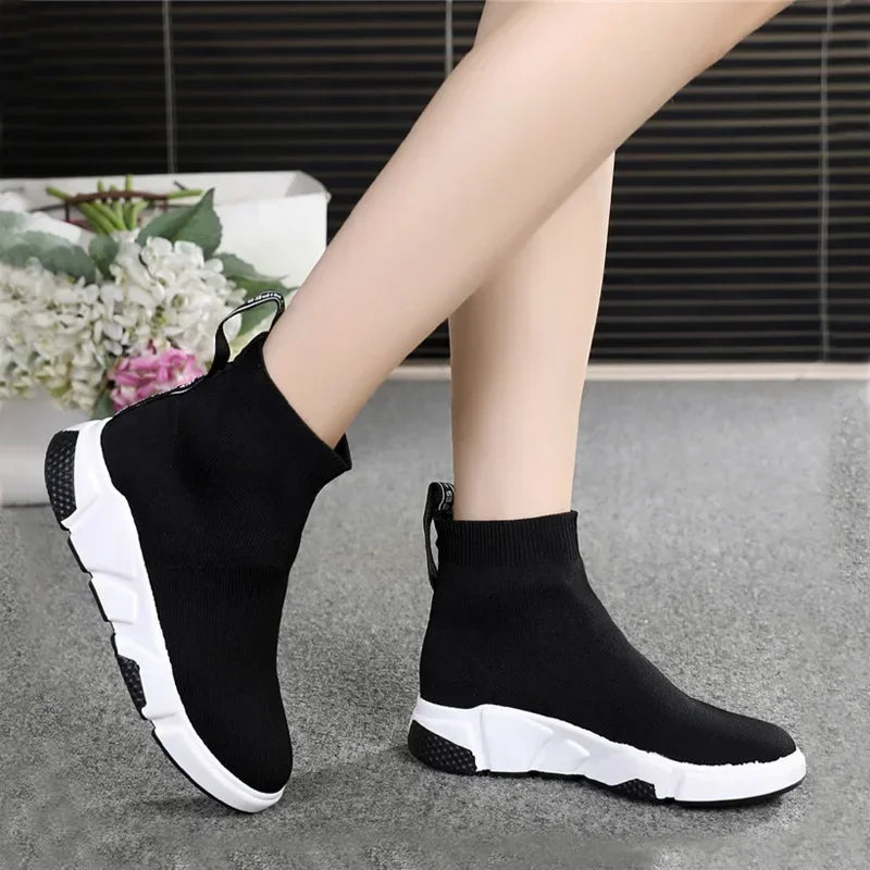 Thick Platform Shoes Women'S Breathable Weave Footwear Woman Kint Casual Shoes Spring Autumn Ladies outside Walk Vulcanize Shoe