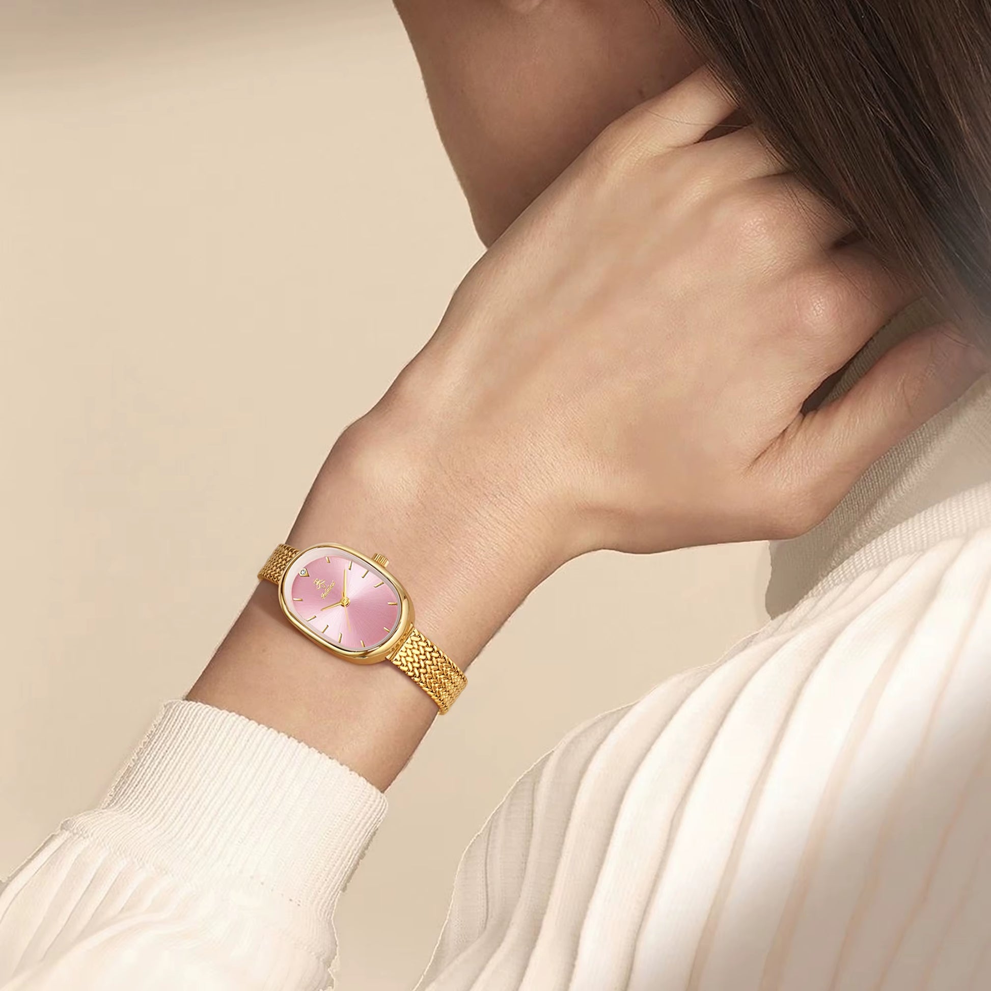 Brand Fashion Women'S Quartz Watch Slim Metal Woven Strap Women'S Watches Niche Trend Watches Gift Set