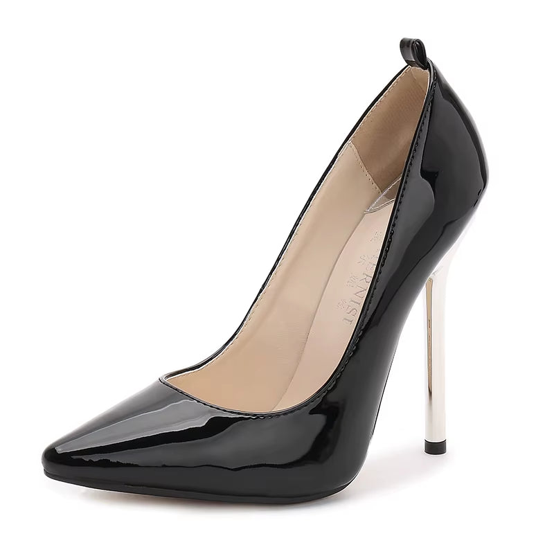 Sexy Lady Extra High Heels Shoes Ankle Strap Pumps Women'S 13Cm Metal Heel Thin High-Heeled Shoes Pointed Toe Shoes Large 45