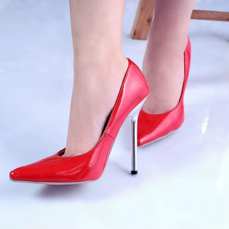 Sexy Lady Extra High Heels Shoes Ankle Strap Pumps Women'S 13Cm Metal Heel Thin High-Heeled Shoes Pointed Toe Shoes Large 45