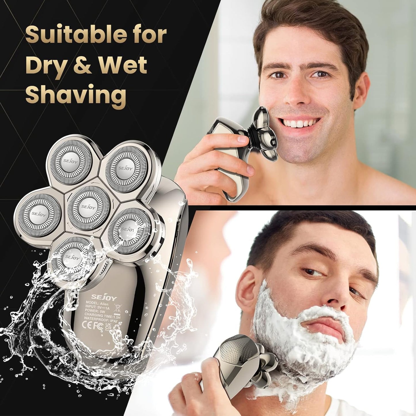 Electric Razor for Bald Men, Head Shavers for Men 5-In-1 Multifunctional 6D Electric Head Shaver Waterproof Recharageable Rotary Shaver Grooming Kit Mens Electric Shaver