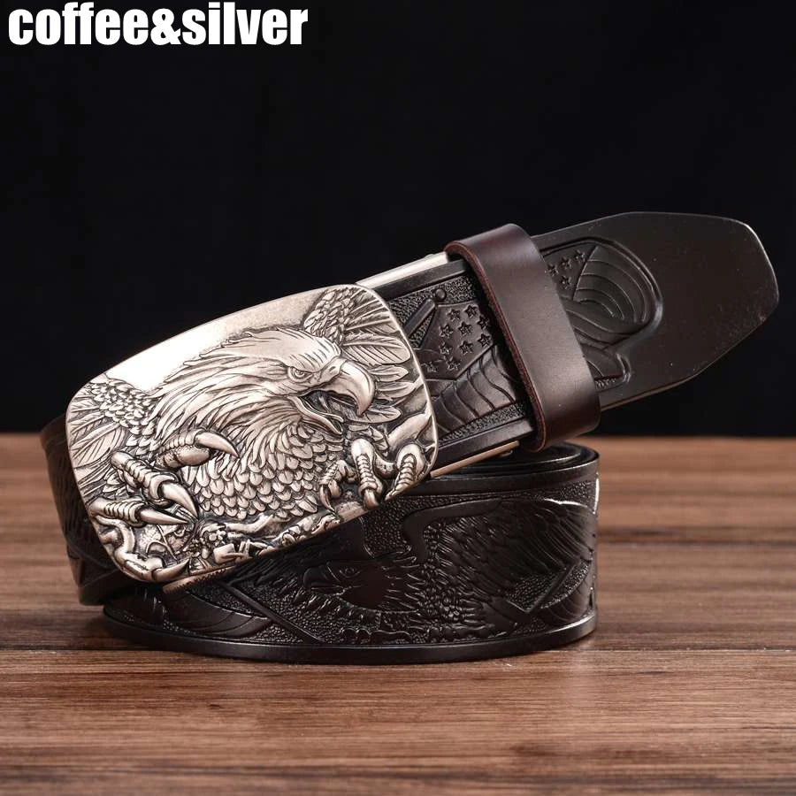 Genuine Leather Ratchet  Automatic Buckle Belt for Men