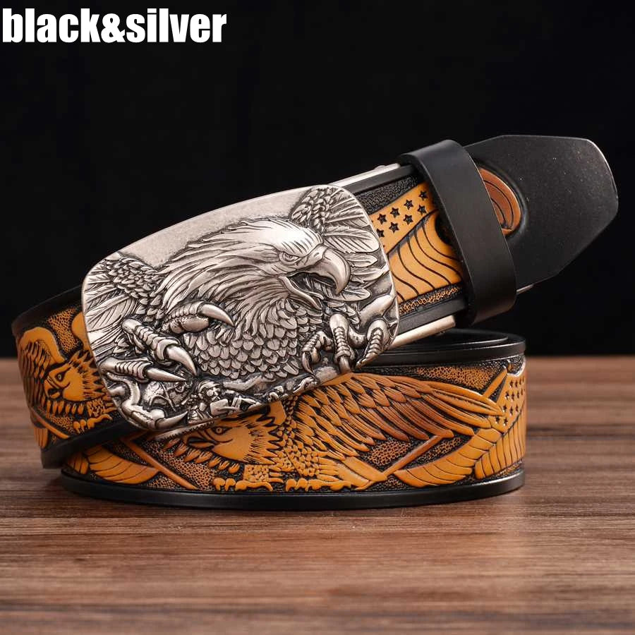Genuine Leather Ratchet  Automatic Buckle Belt for Men
