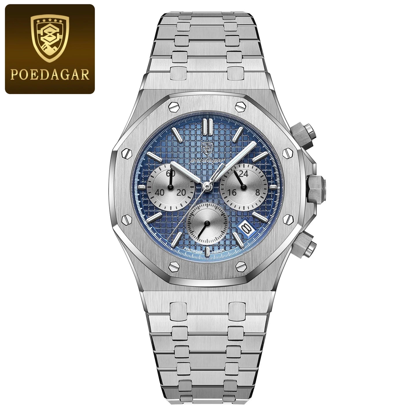 POEDAGAR Stainless Steel Chronograph Waterproof Luminous Male Watch