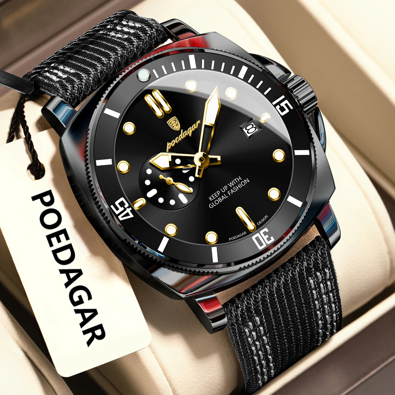 POEDAGAR Luminous Waterproof Wristwatch For Men
