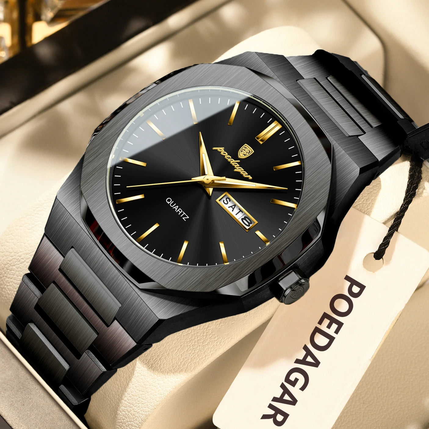 POEDAGAR  Waterproof Luminous Stainless Steel Watches For Men