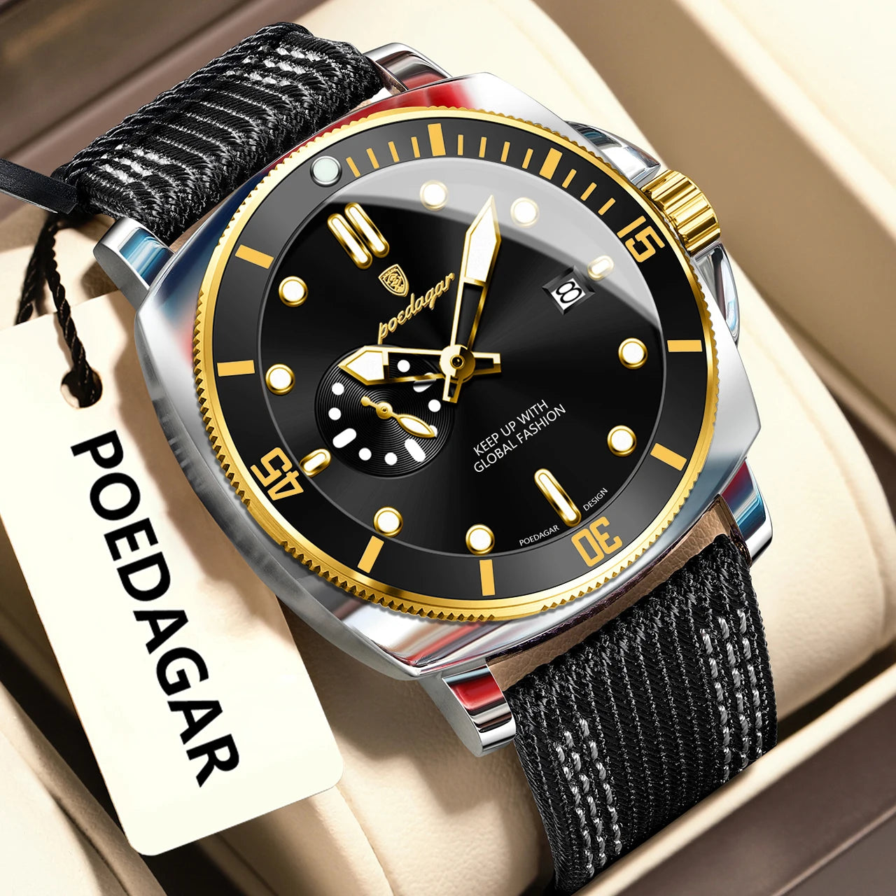 POEDAGAR Luminous Waterproof Wristwatch For Men