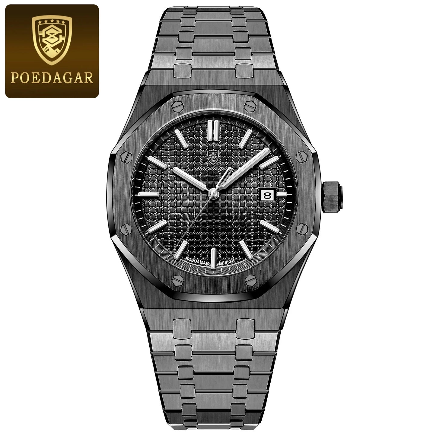 POEDAGAR Luminous Waterproof Stainless Steel Men's Wristwatch