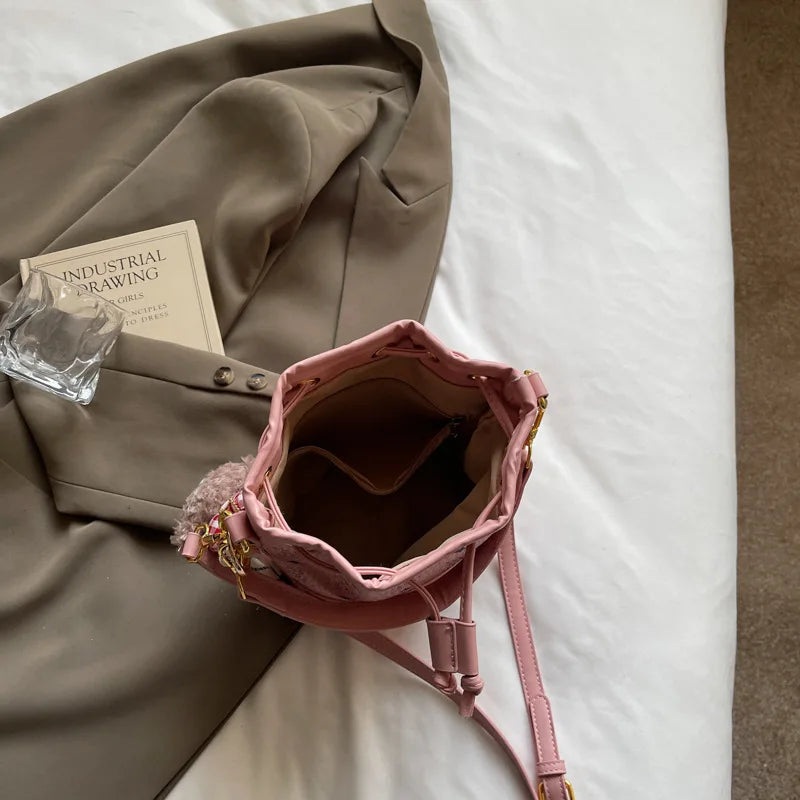 Women's Printed Drawstring Bucket Design Handbag