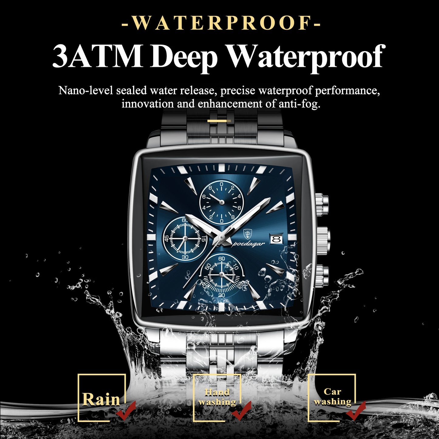 POEDAGAR Waterproof Luminous Chronograph Calendar Men's Wristwatch