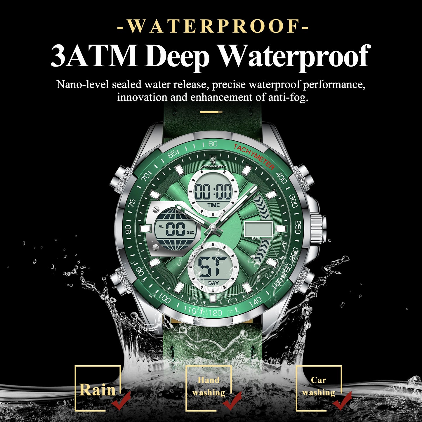 POEDAGAR LED Luminous Week, Date, Dual Time, Display Digital Watch For Men