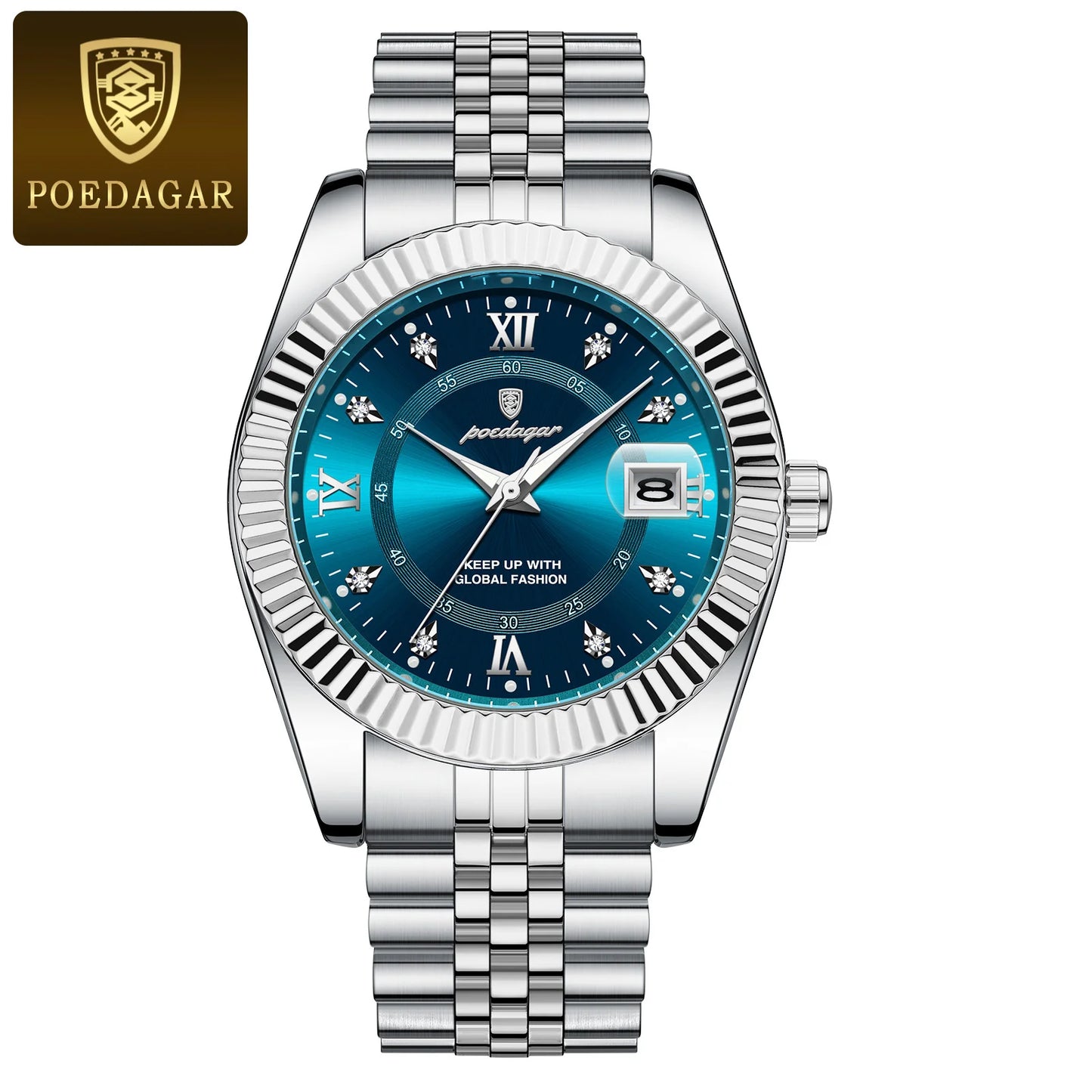 POEDAGAR Waterproof Luminous Date Men Watch Quartz Stainless Steel