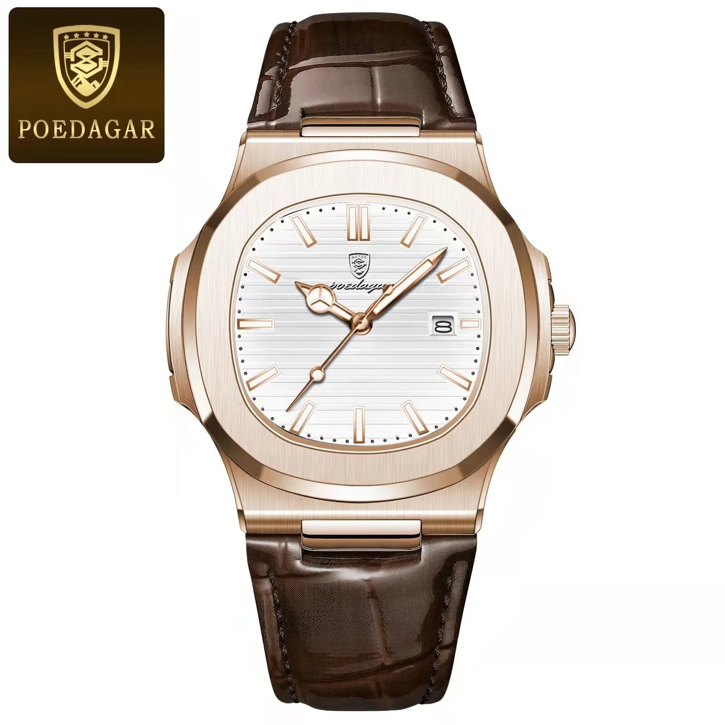 POEDAGAR Luxury Man Luminous Date, Leather, Waterproof Wristwatch For Men