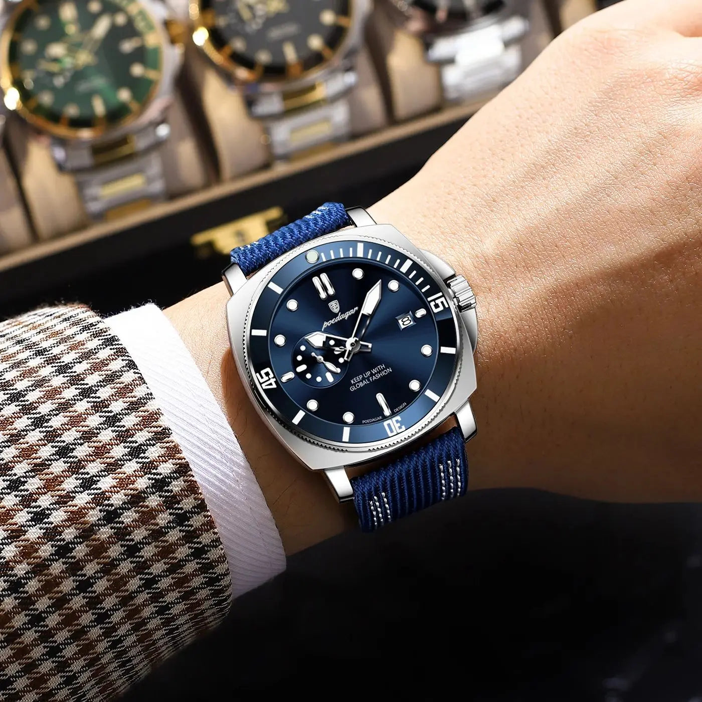 POEDAGAR Luminous Waterproof Wristwatch For Men