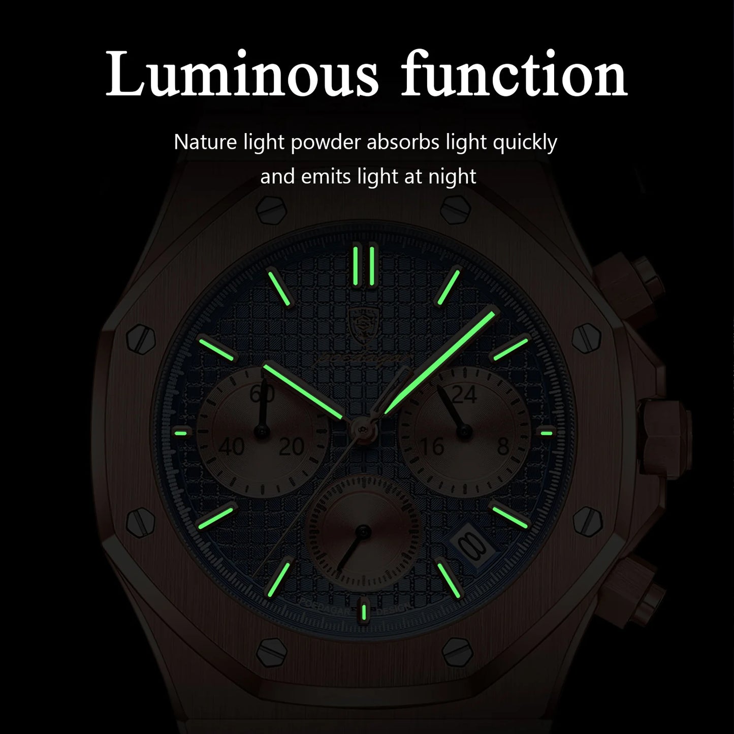 POEDAGAR Stainless Steel Chronograph Waterproof Luminous Male Watch