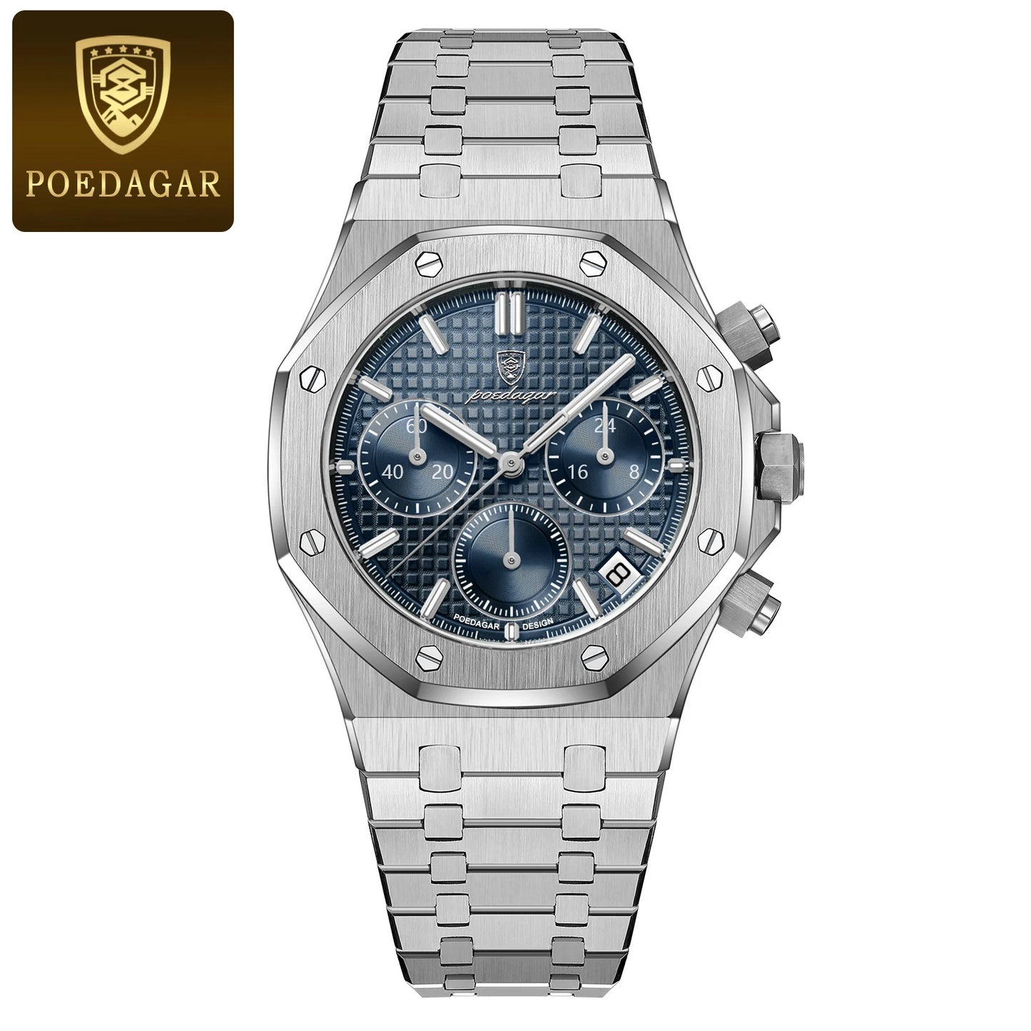 POEDAGAR Stainless Steel Chronograph Waterproof Luminous Male Watch