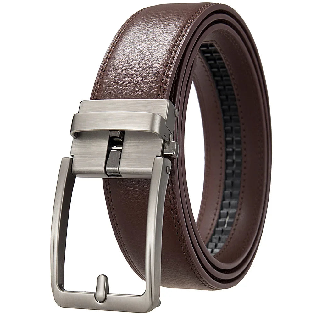 Automatic Buckle Genuine Leather Men's Jeans High Quality Waist Strap
