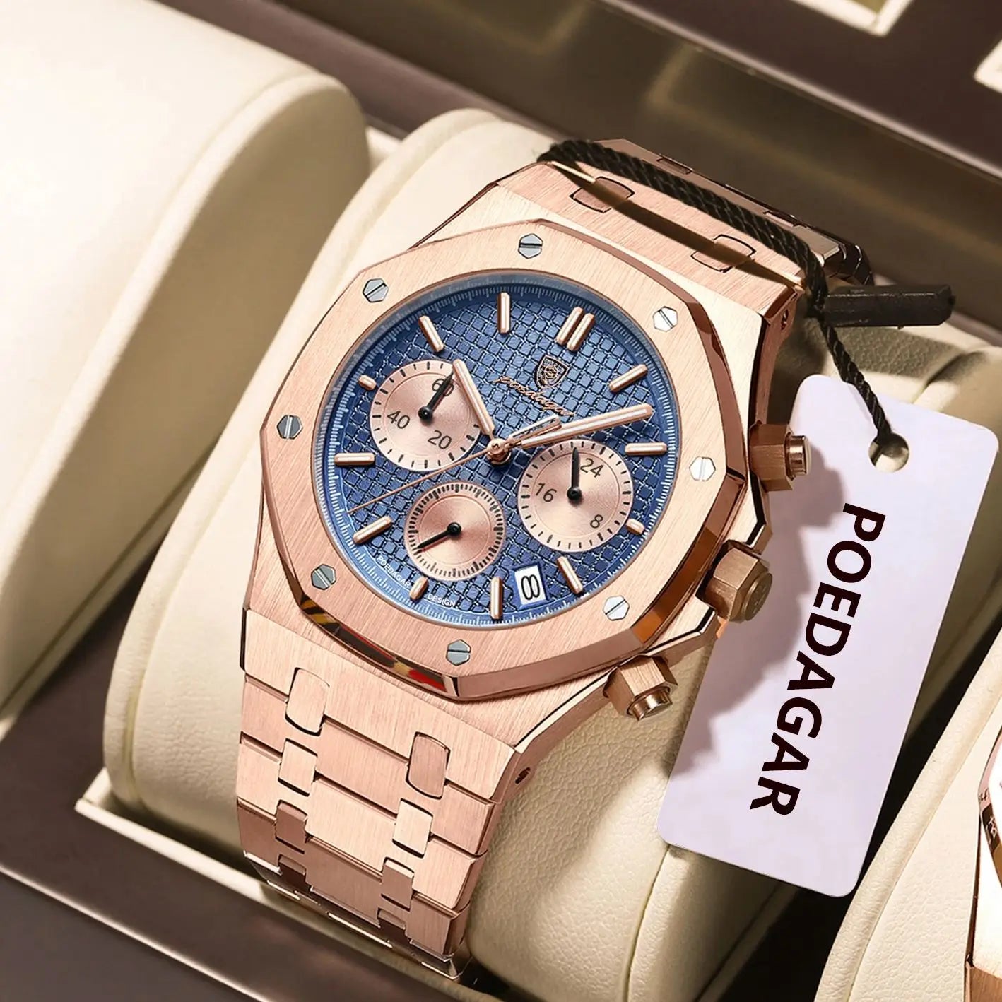 POEDAGAR Stainless Steel Chronograph Waterproof Luminous Male Watch