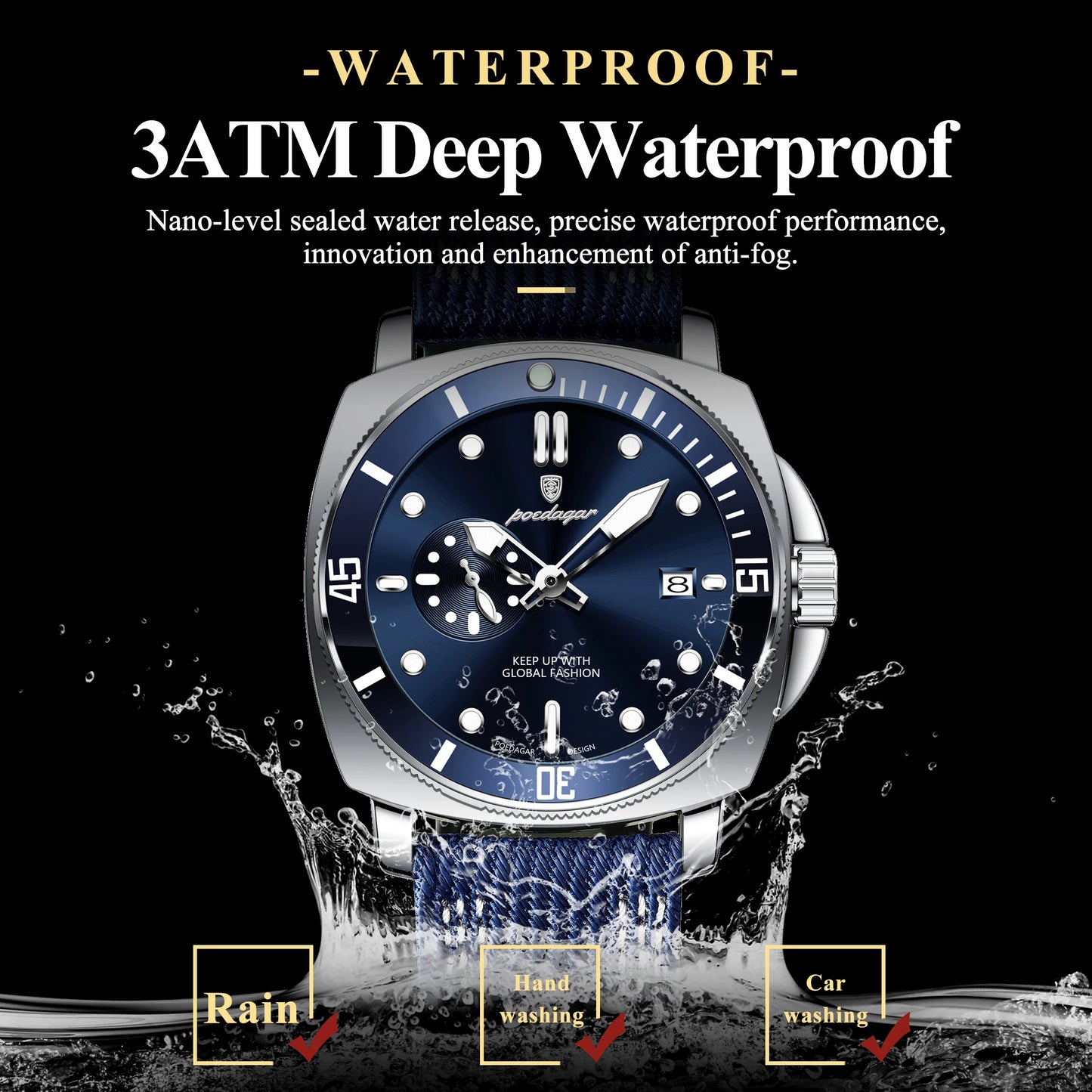 POEDAGAR Luminous Waterproof Wristwatch For Men