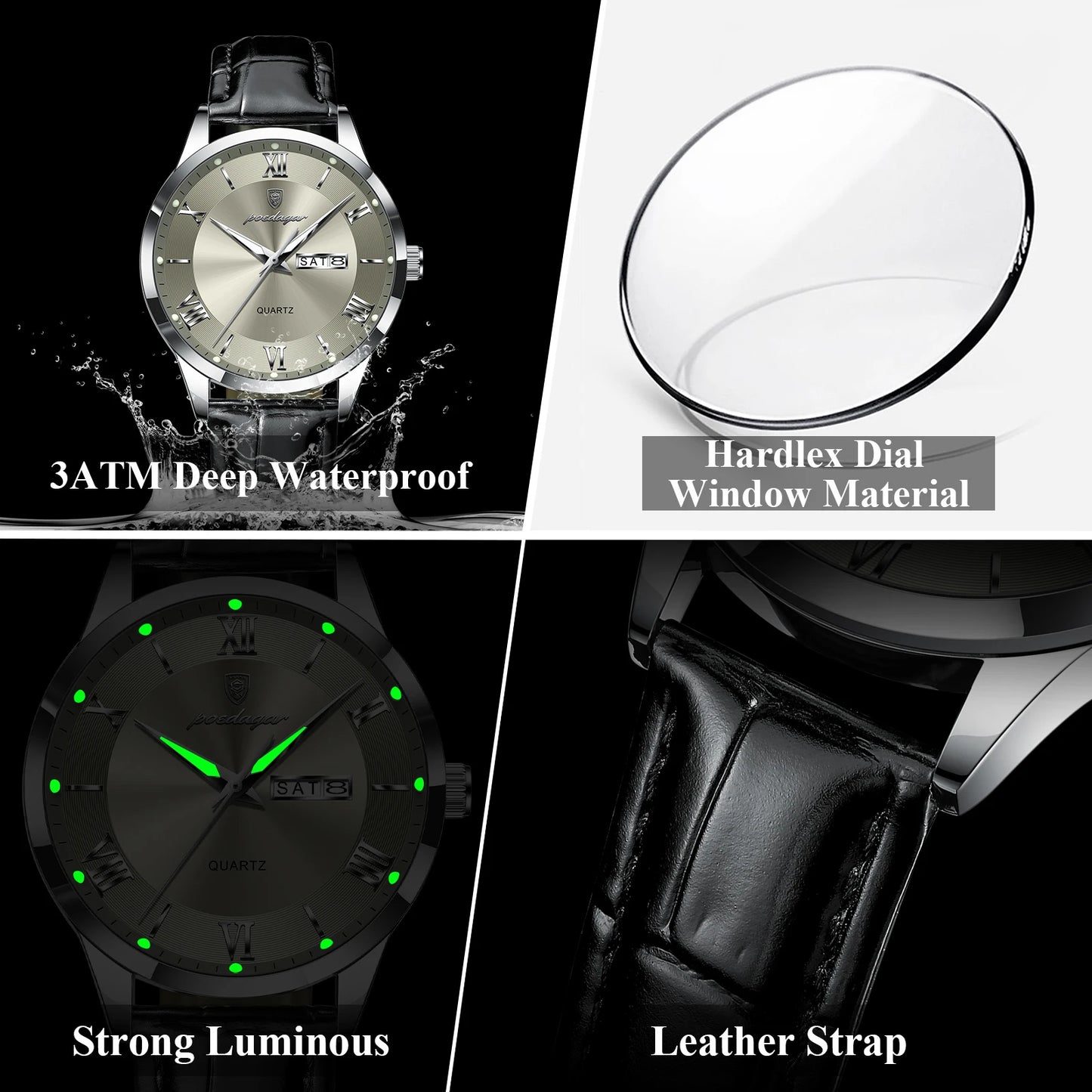 POEDAGAR Waterproof Luminous Watch For Men