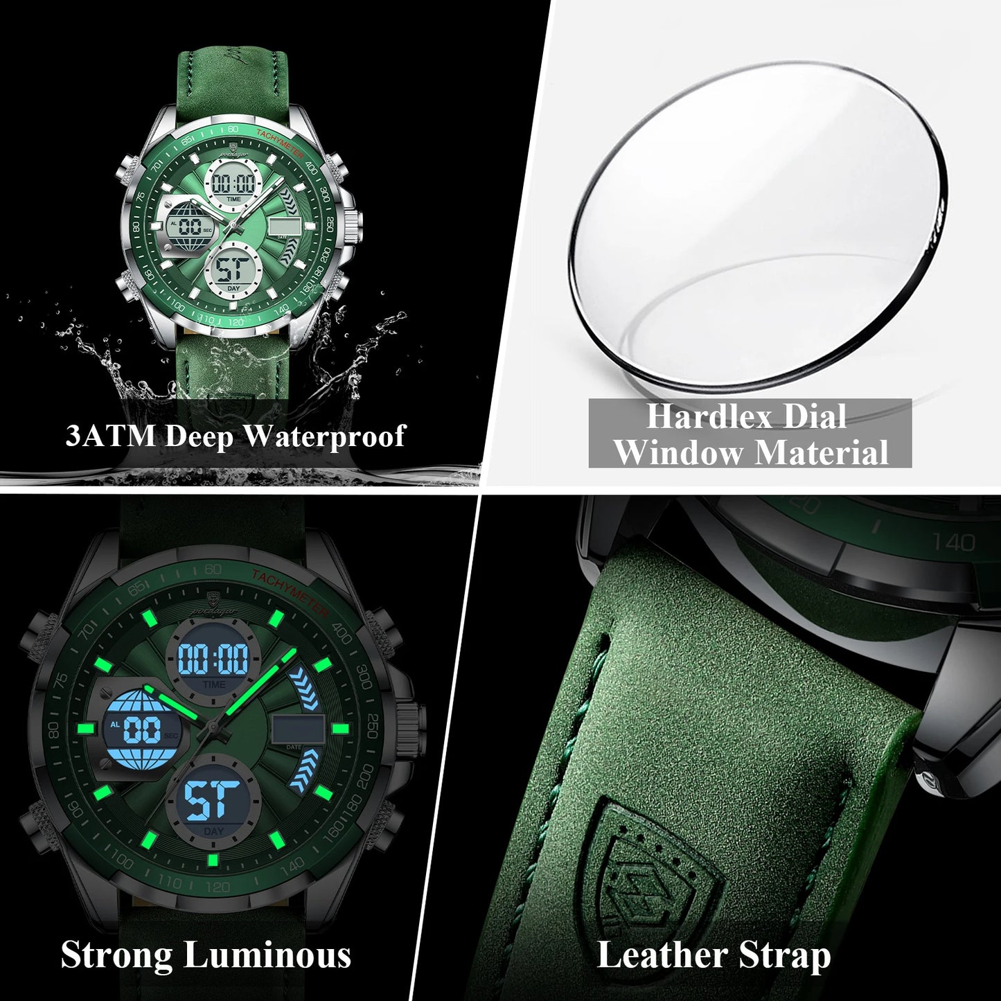 POEDAGAR LED Luminous Week, Date, Dual Time, Display Digital Watch For Men