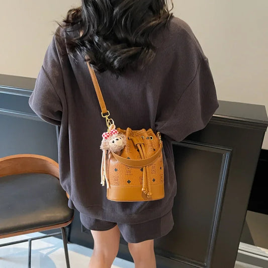 Women's Printed Drawstring Bucket Design Handbag