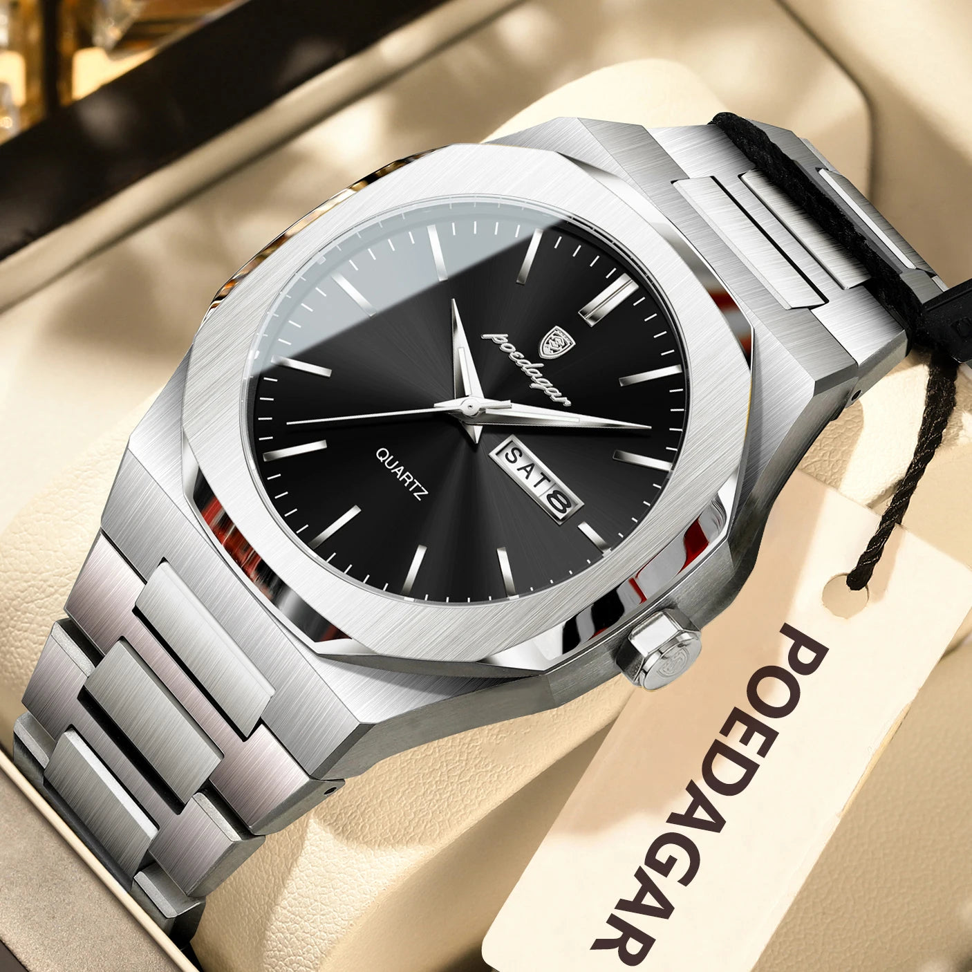 POEDAGAR  Waterproof Luminous Stainless Steel Watches For Men