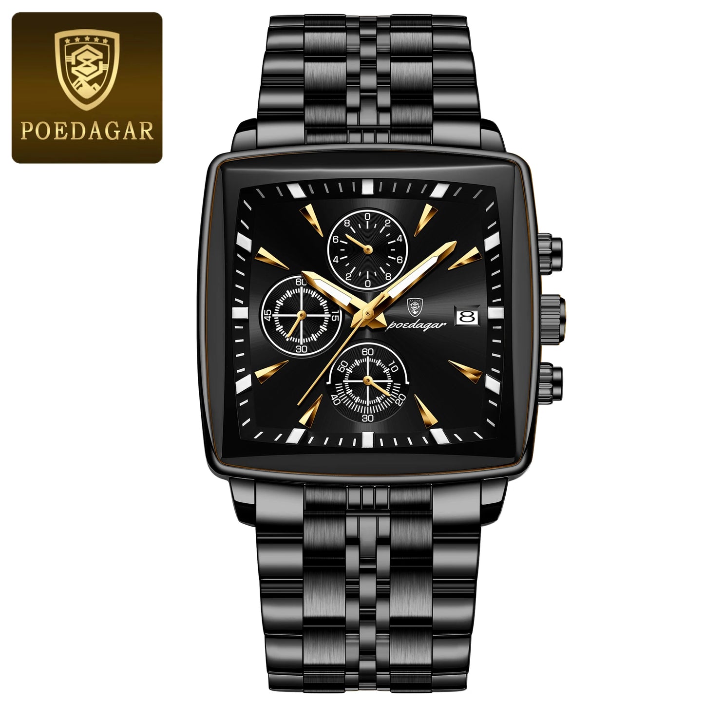 POEDAGAR Waterproof Luminous Chronograph Calendar Men's Wristwatch