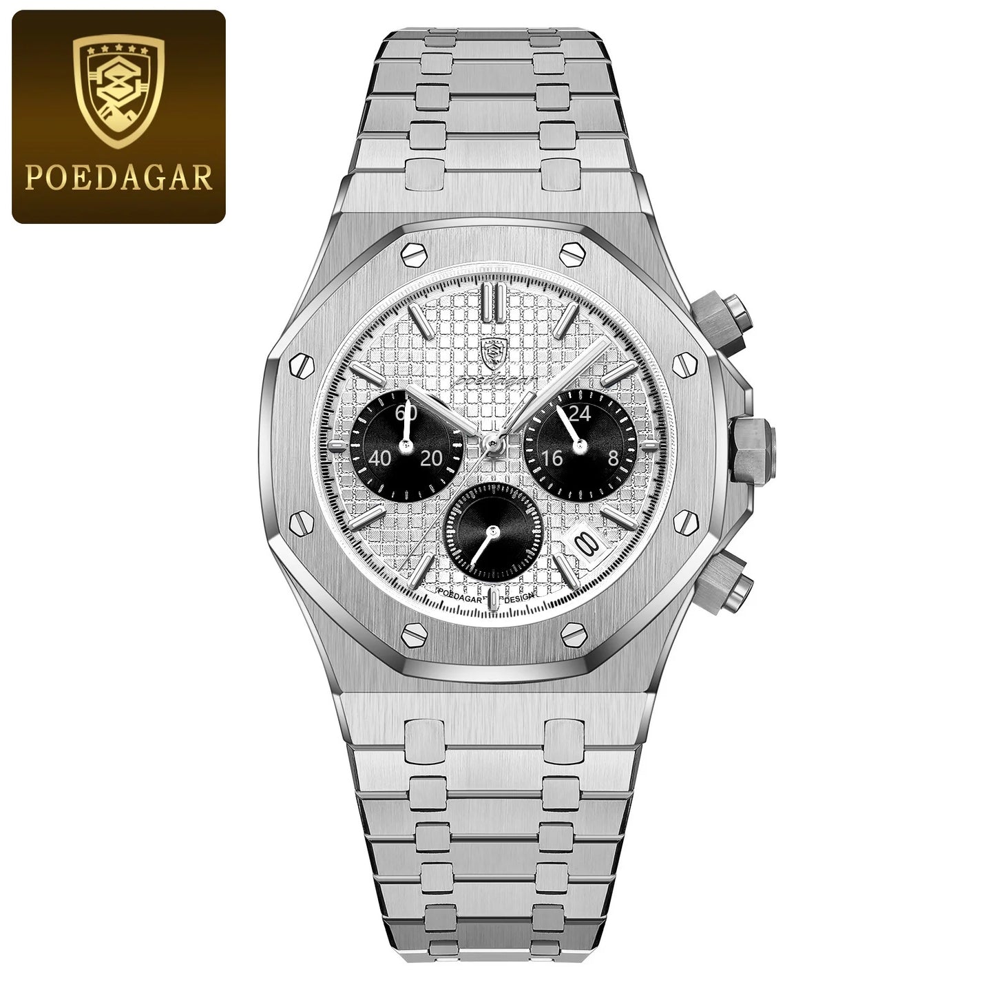 POEDAGAR Stainless Steel Chronograph Waterproof Luminous Male Watch