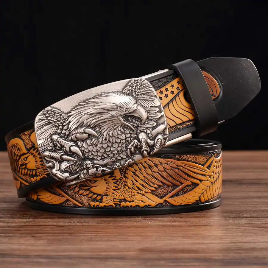 Genuine Leather Ratchet  Automatic Buckle Belt for Men