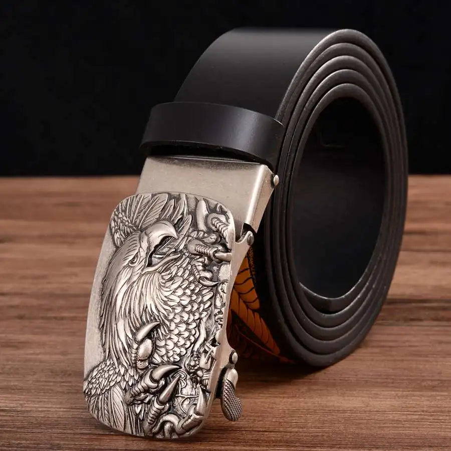 Genuine Leather Ratchet  Automatic Buckle Belt for Men